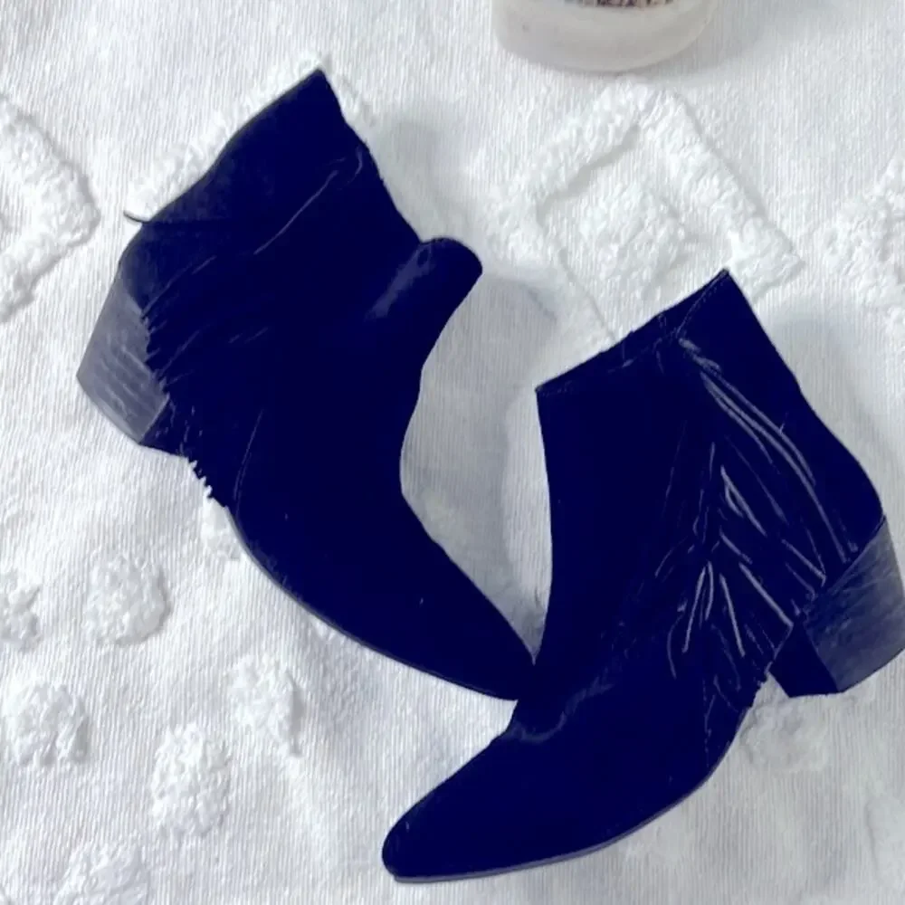 Seychelles Weekender By Anthropologie Black Suede Fringe Ankle Boots Size 9